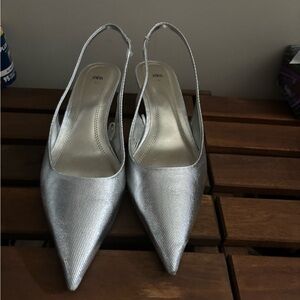 Silver kitten heels